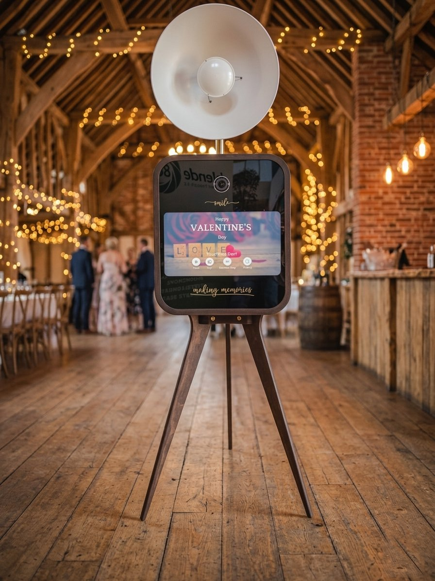 Retro Fotobox V2 mit Touchscreen auf einer Hochzeitsfeier in einer Scheune bei Lingen